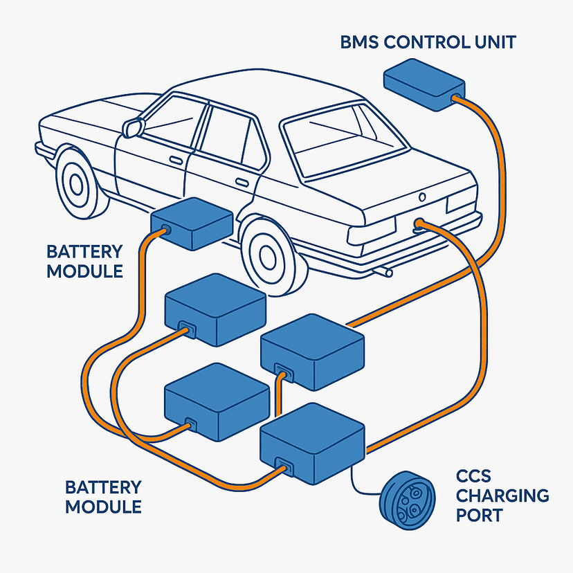 Technisches Layout der BMW 315E Batteriesystem-Konfiguration